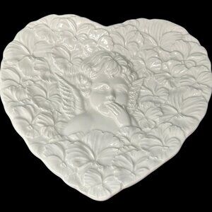 1995 FPD Cherub Angel Plate Italy Heart Shaped White Porcelain Hand Painted NWT